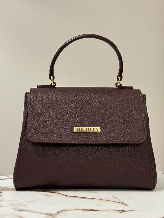 Florence Bag Burgundy vista frontale – borsa a mano in vera pelle dollaro MICHITA