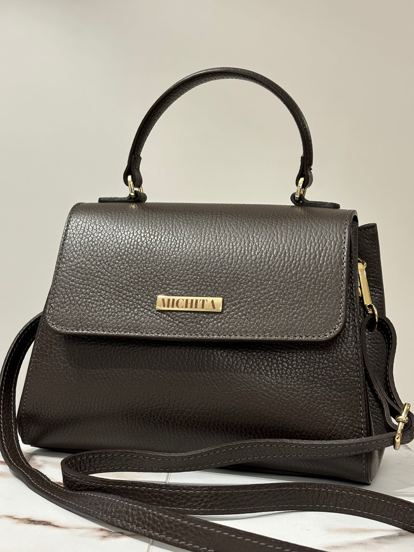 Florence Bag Dark Chocolate con tracolla – borsa a mano e tracolla in vera pelle dollaro MICHITA