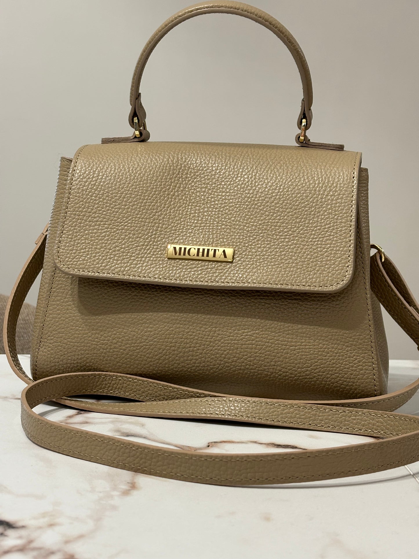 Florence Bag Taupe con tracolla – borsa a mano in vera pelle dollaro MICHITA